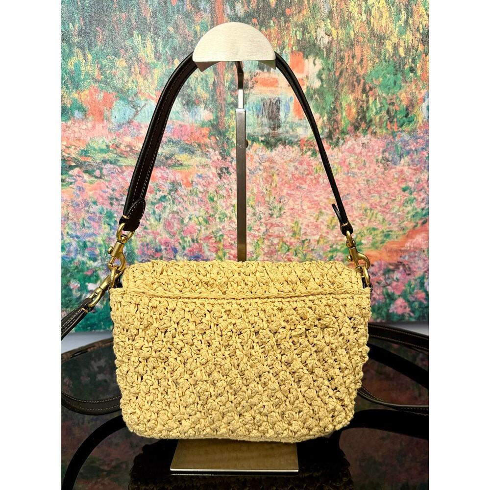 EUC Coach CA032 Soft Tabby Bag In Natural Straw w/ Black Leather Trim - Picture 2 of 14